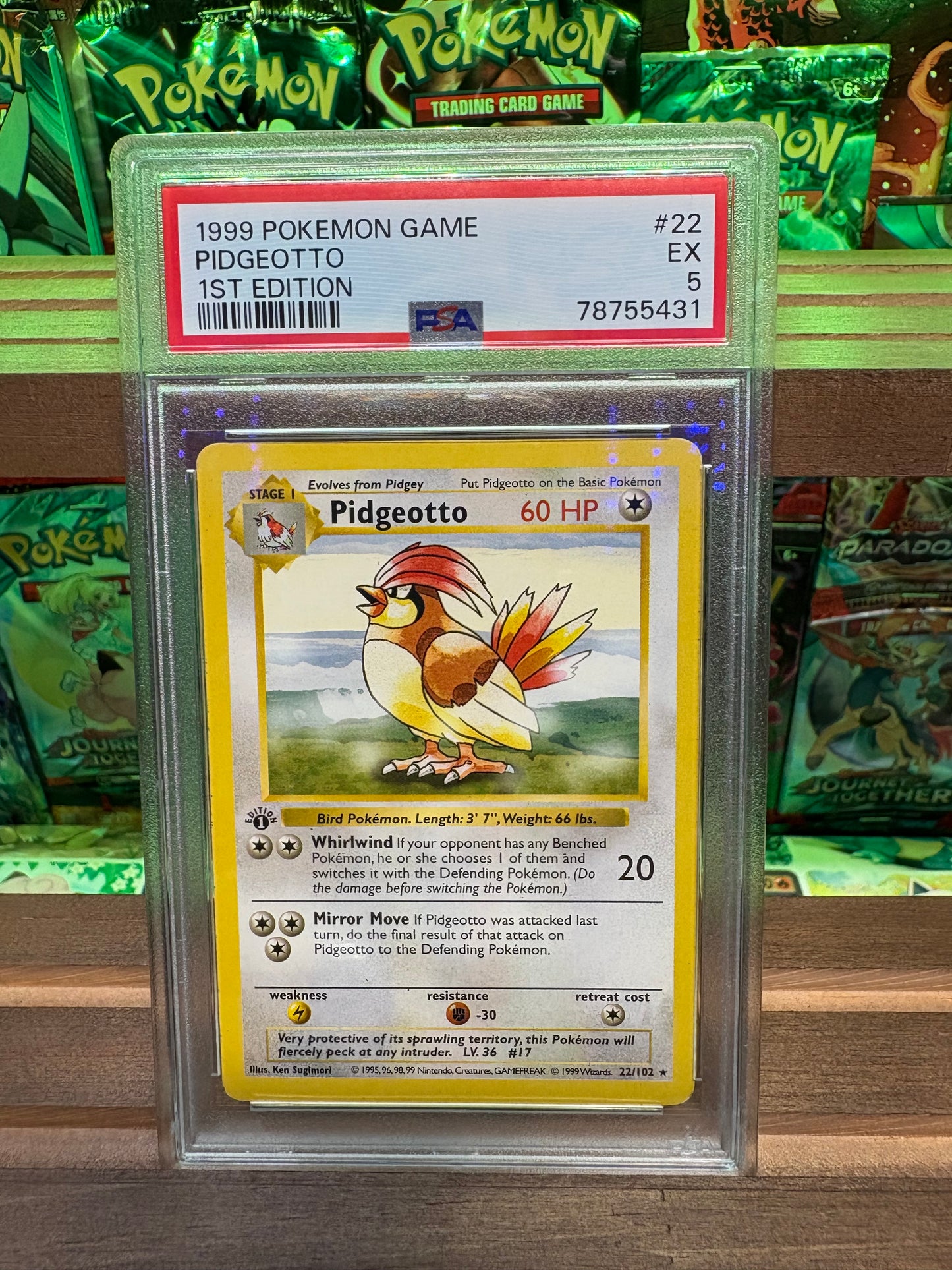 PSA 5 1st Edition Shadowless Pidgeotto #22 (1999)